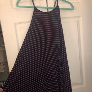 High Neck Striped Ribbed Swing Dress
